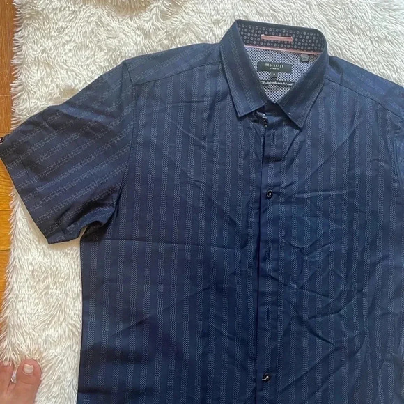 Ted baker handeez slim fit stripe short sleeve  button up shirt - Picture 9 of 12